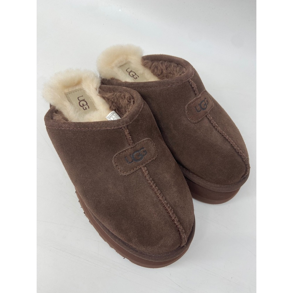 UGG Slippers Women 6 Chestnut Discoquette Slide Cozy Suede Shearling Mules Cozy